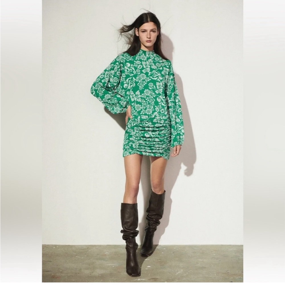 Zara Green balloon sleeve Dress